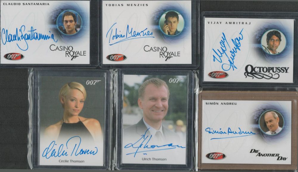 Lot 371: James Bond Collection of 6 Signed Trading Cards....
