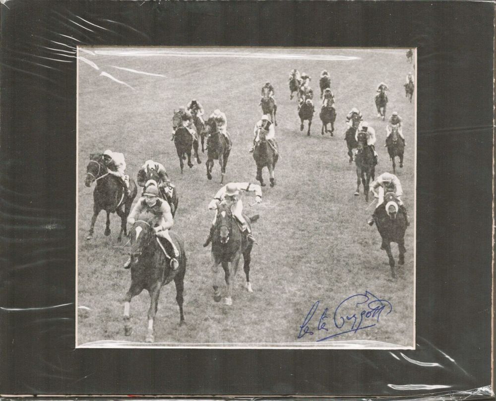 Lot 401: Champion Jockey Lester Piggott Signed Newspaper Clipping, Mounted...