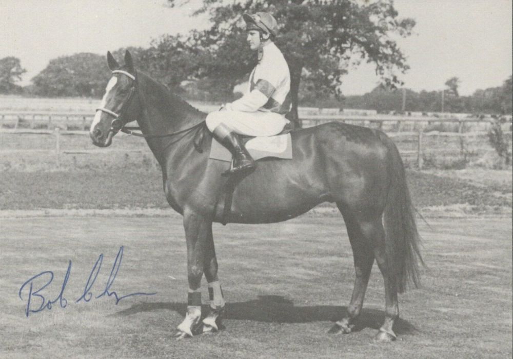 Lot 411: Champion Jockey Bob Champion Signed 6x4 inch Black...