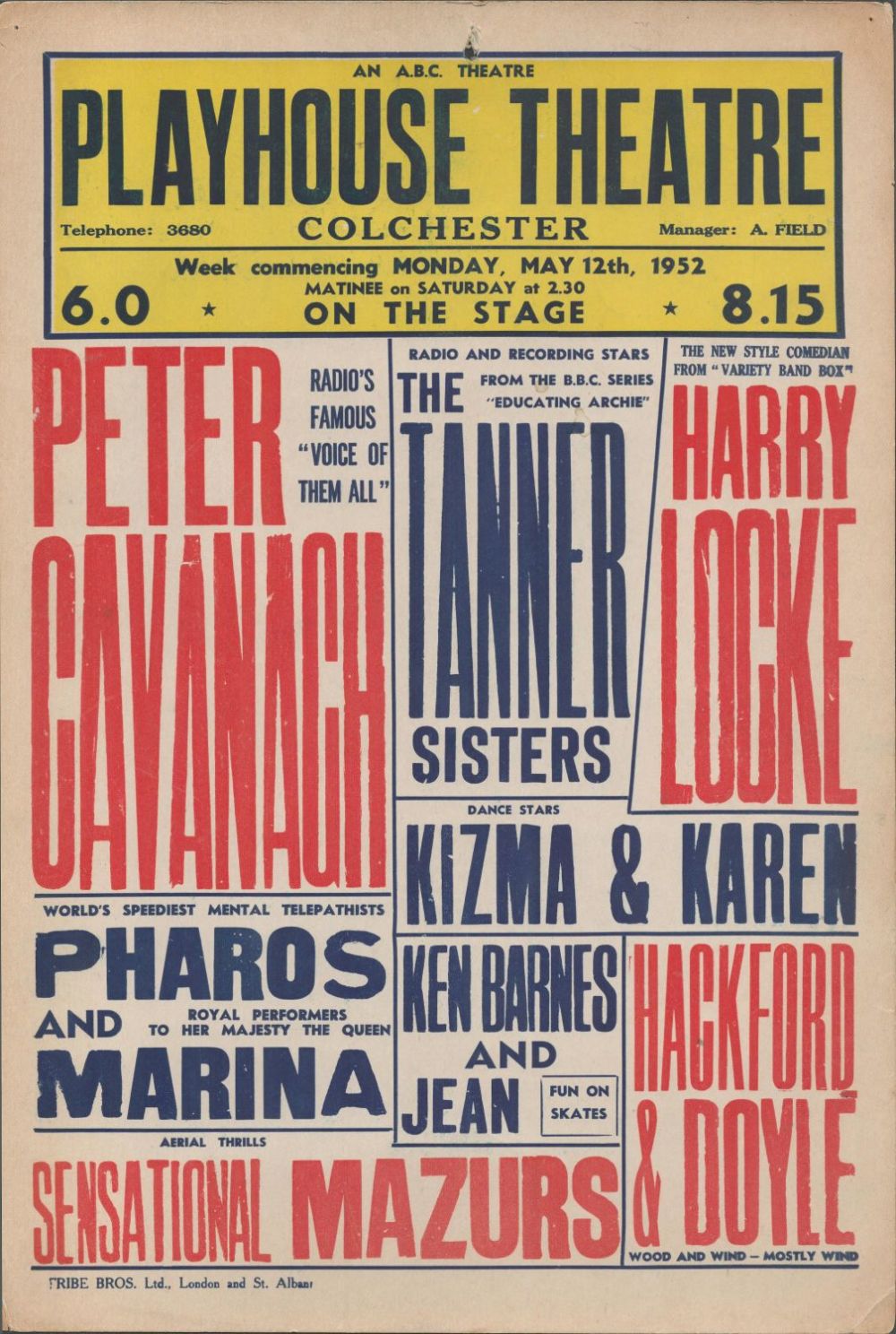 Lot 489: 1952 Playhouse Theatre, Colchester Theatre Advertising Poster From...