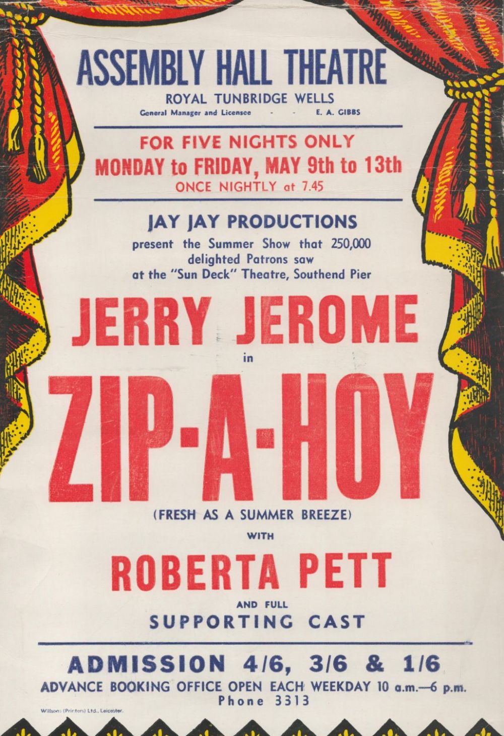 Lot 491: Vintage Theatre Advertising Poster From Assembly Hall Theatre...