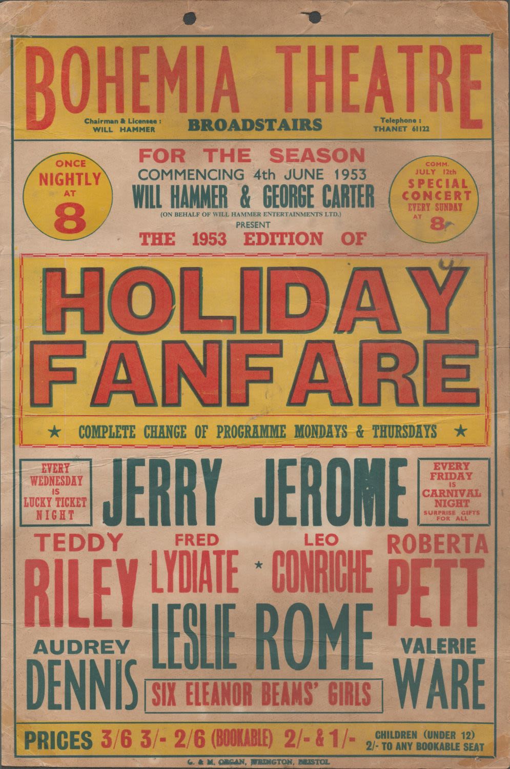 Lot 493: Holiday Fanfare Theatre Advertising poster From Bohemia Theatre,...