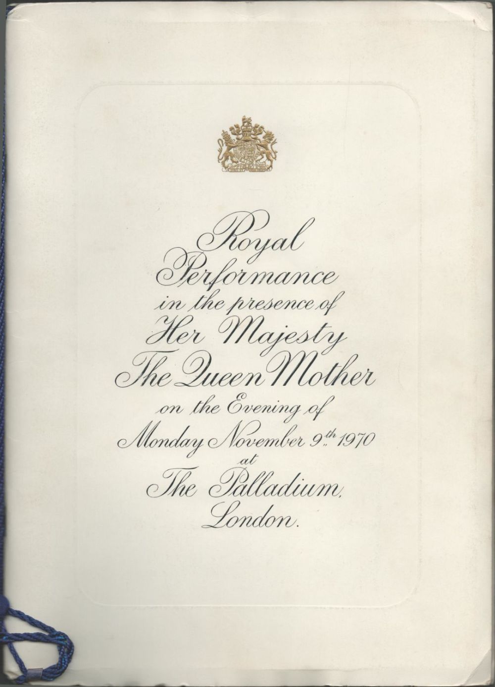 Lot 501: Royal Performance Programme From Monday November 9th 1970...