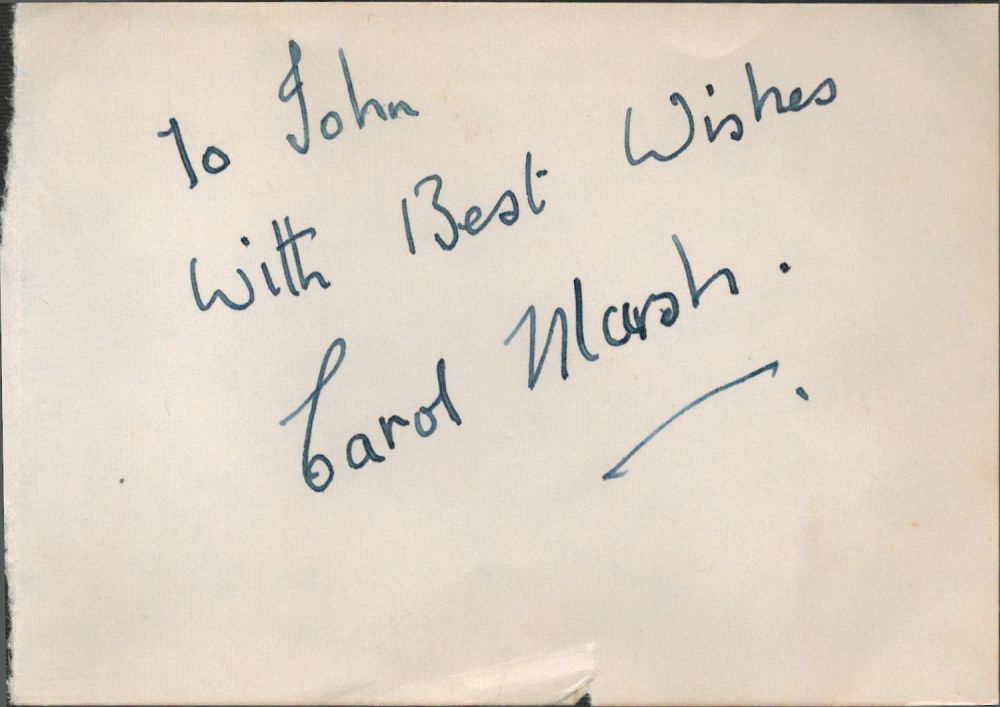 Lot 536: British Actress Carol Marsh Signed 5x4 inch approx...