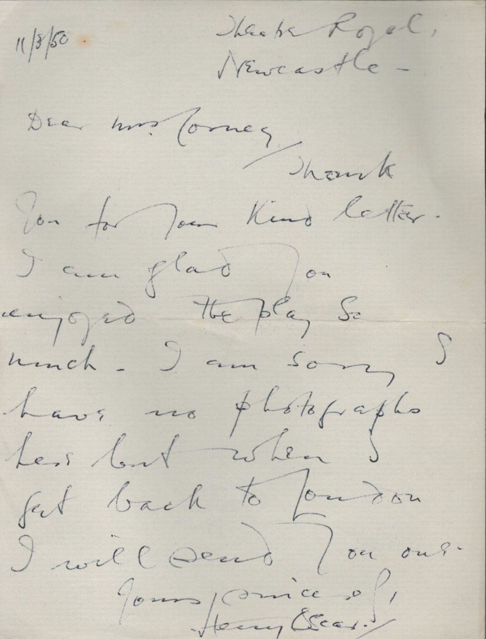 Lot 539: British Actor Henry Oscar ALS Signed and Dated...