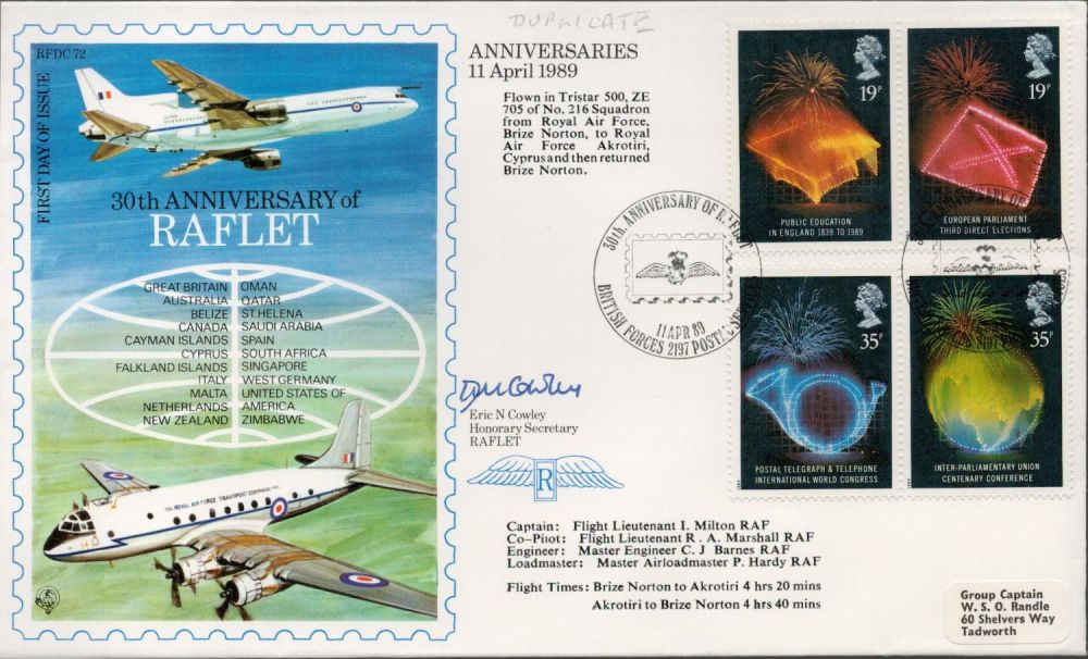 Lot 573: Eric N Cowley Signed 30th Anniversary of RAFLET...