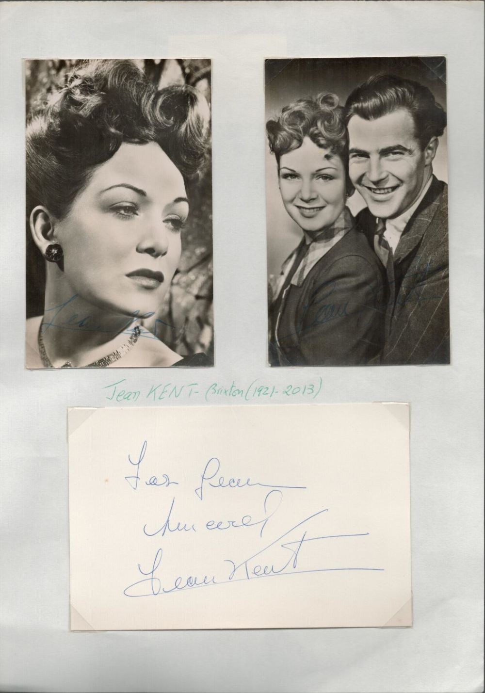 Lot 600: English Actress Jean Kent Collection of 3 Signatures,...