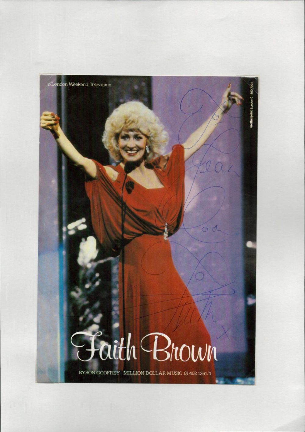 Lot 601: British Entertainer Faith Brown Signed London Weekend Television...