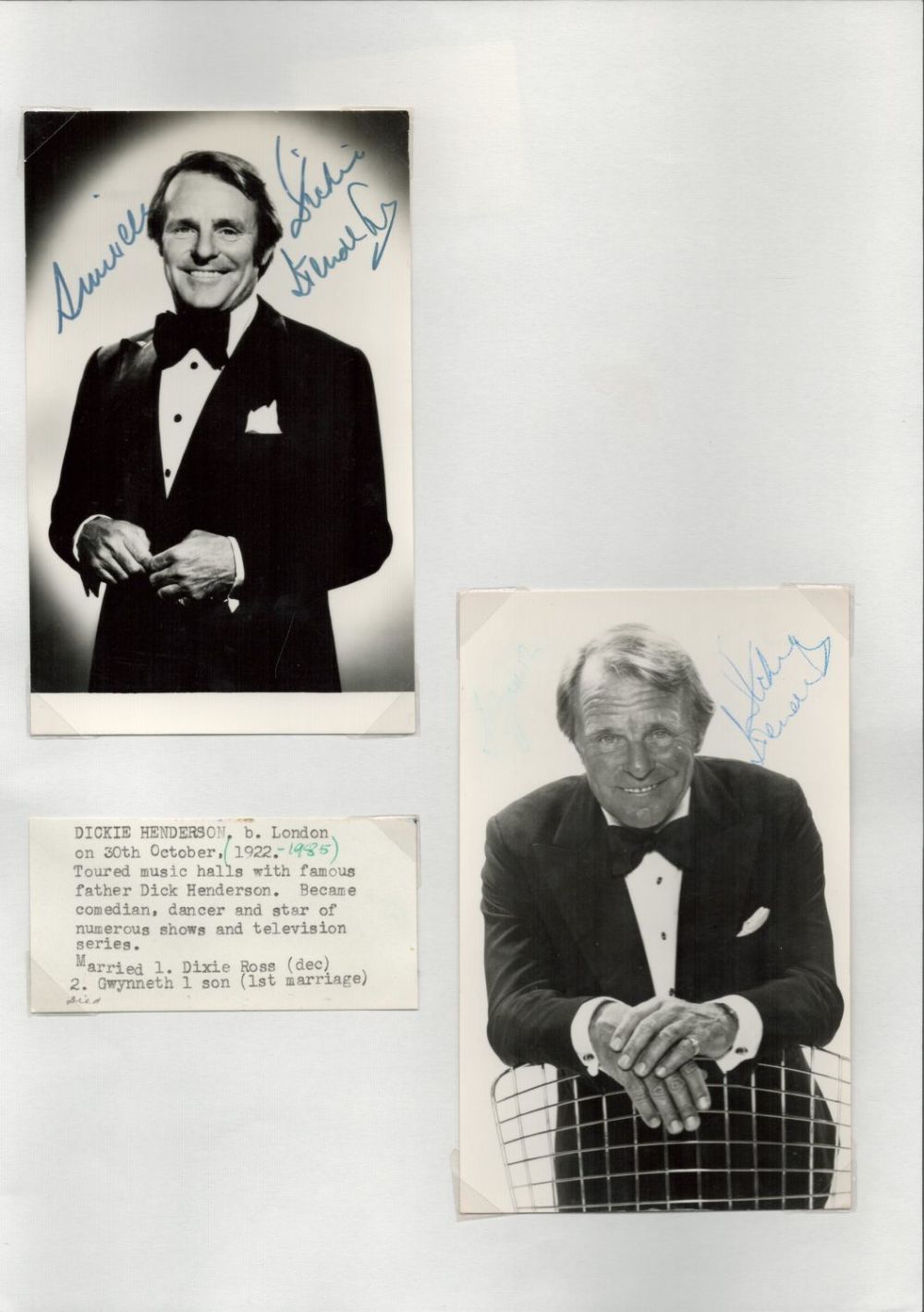 Lot 605: English Singer and Comedian Dickie Henderson Signed on...