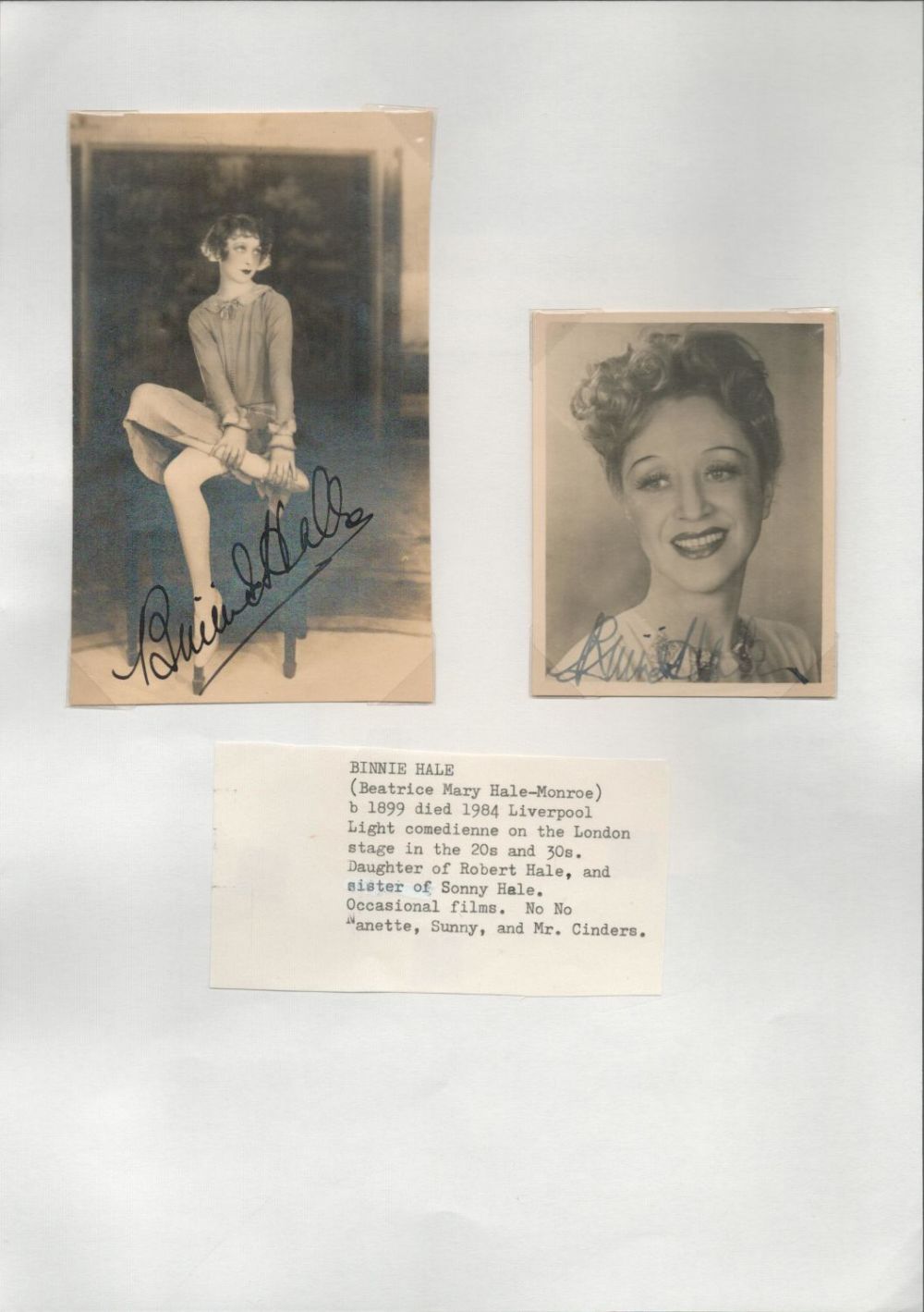 Lot 606: English Actress and Singer Binne Hale Signed on...