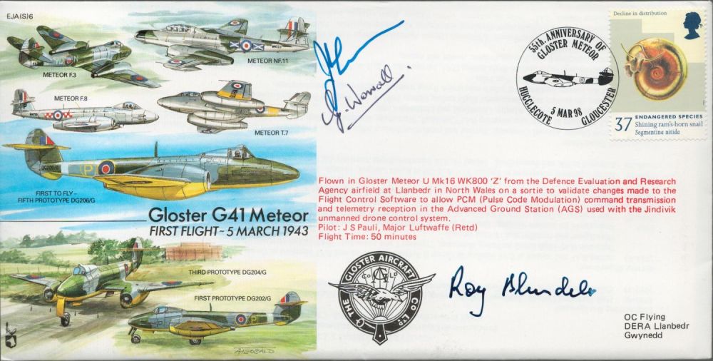 Lot 627: Three Signed Gloster G41 Meteor 1st Flight 5...