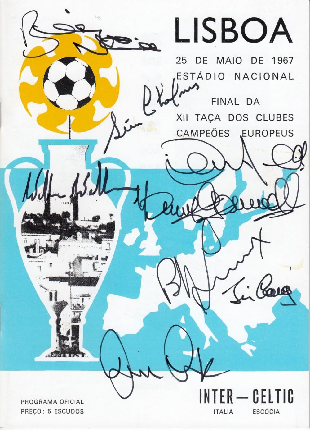 Lot 71: Autographed Celtic 1967 European Cup Final Reproduced Programme,...