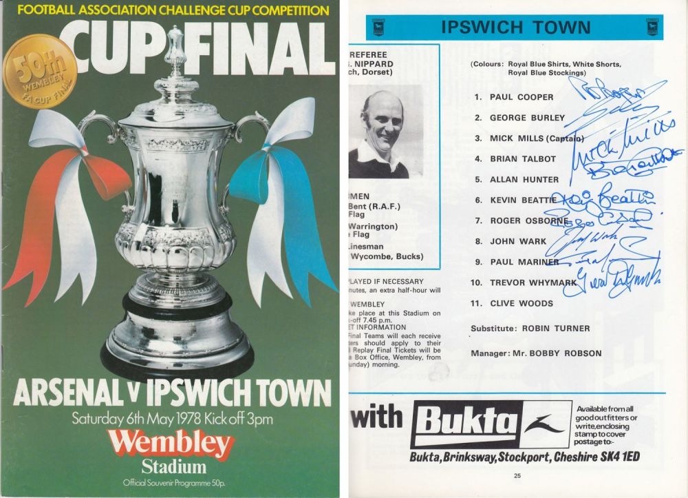 Lot 72: Autographed Ipswich Town 1978 - Fa Cup Final...
