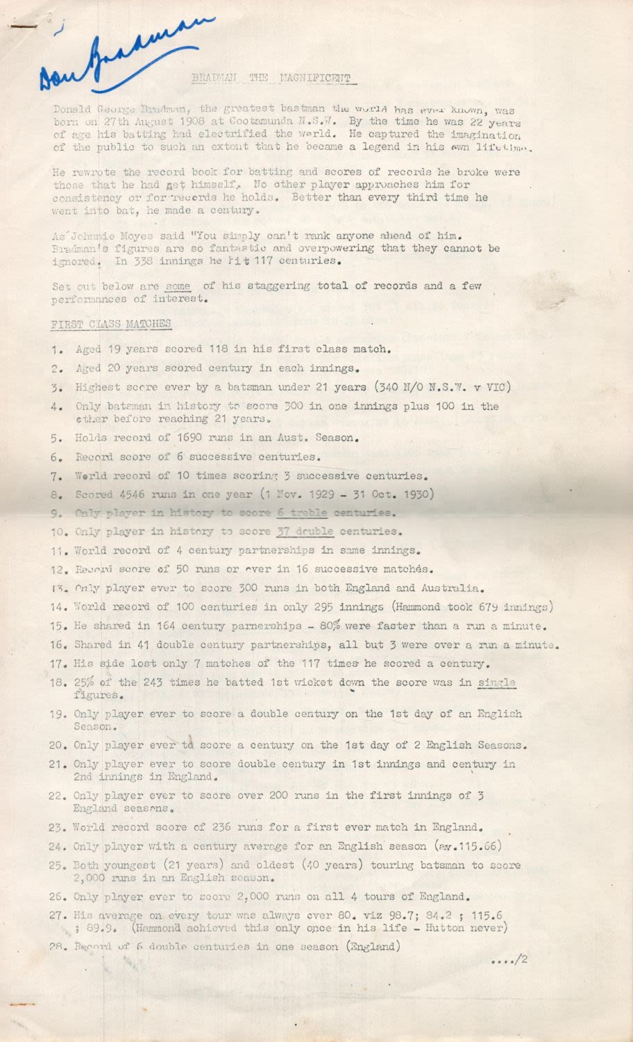 Lot 117: Don Bradman Australian Cricket legend signed 5 page...