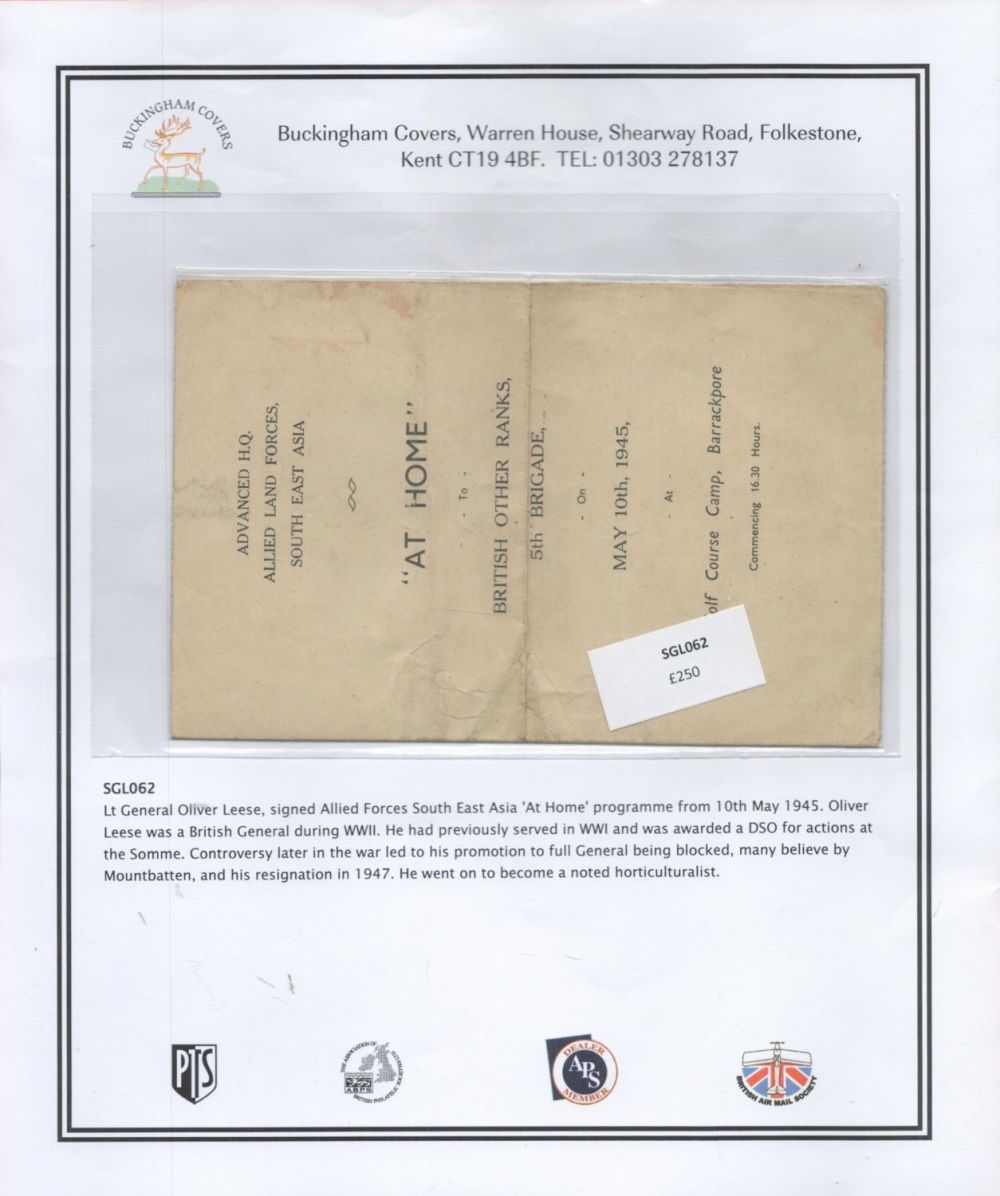 Lot 124: WW2 Lt Gen Oliver Leese signed Allies Forces...