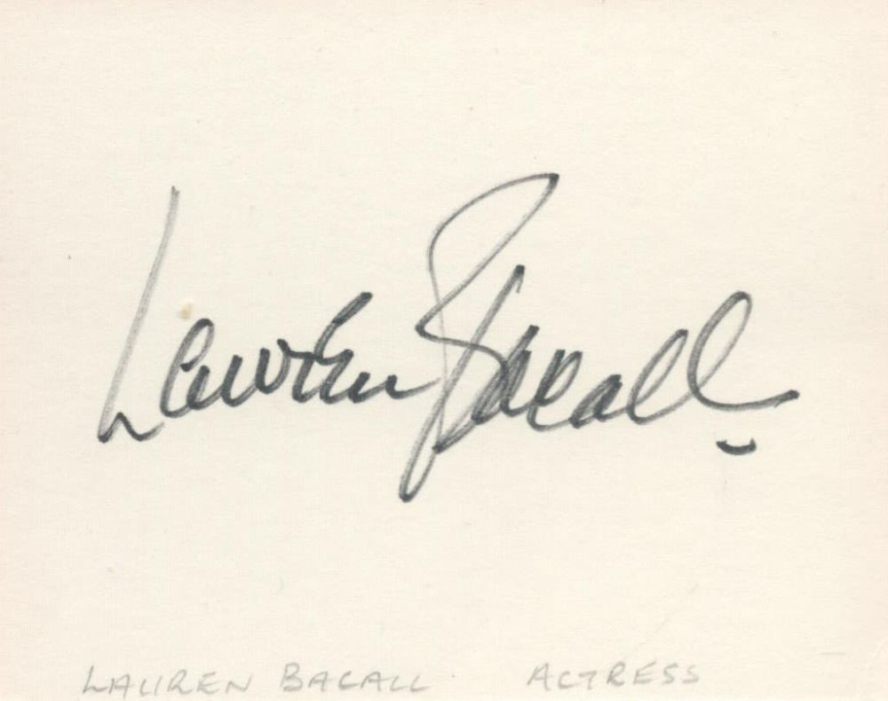 Lot 152: Lauren Bacall Signed 3. 5 x 3 inch...