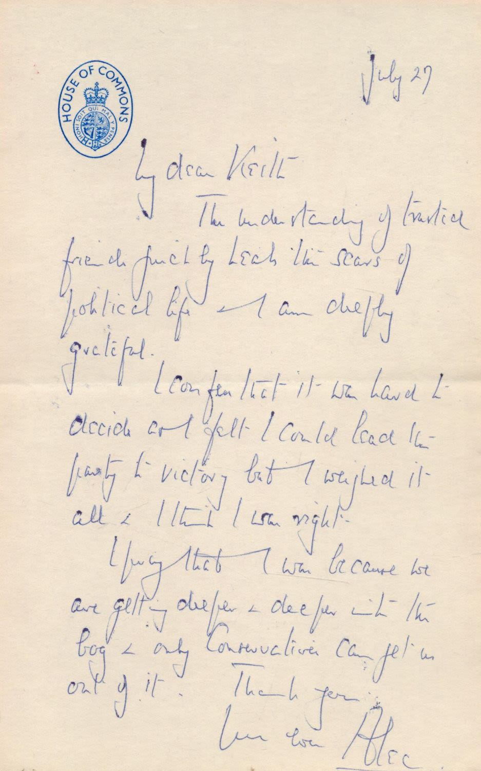 Lot 155: Former PM Alec Douglas-Home ALS Dated July 27th...