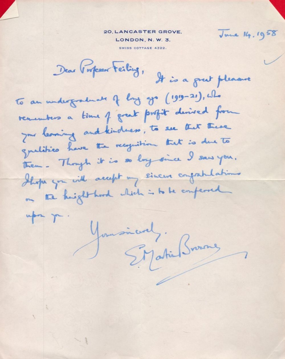 Lot 162: British theatre director Elliott Martin Browne ALS Signed...