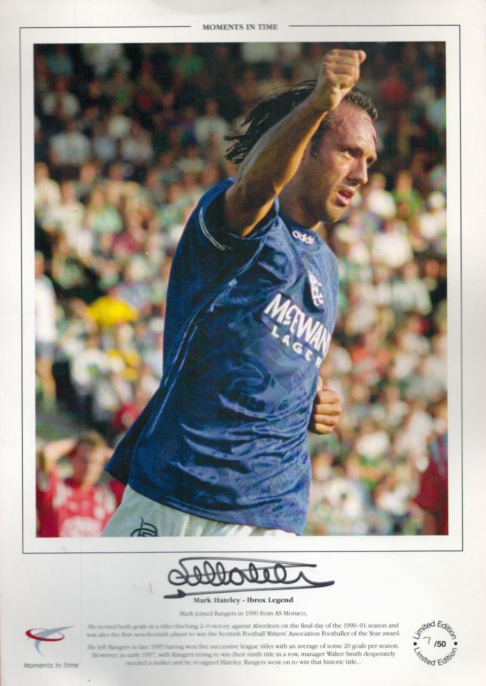 Lot 188: Ibrox Legend Mark Hateley Signed 12x8 inch Colour...