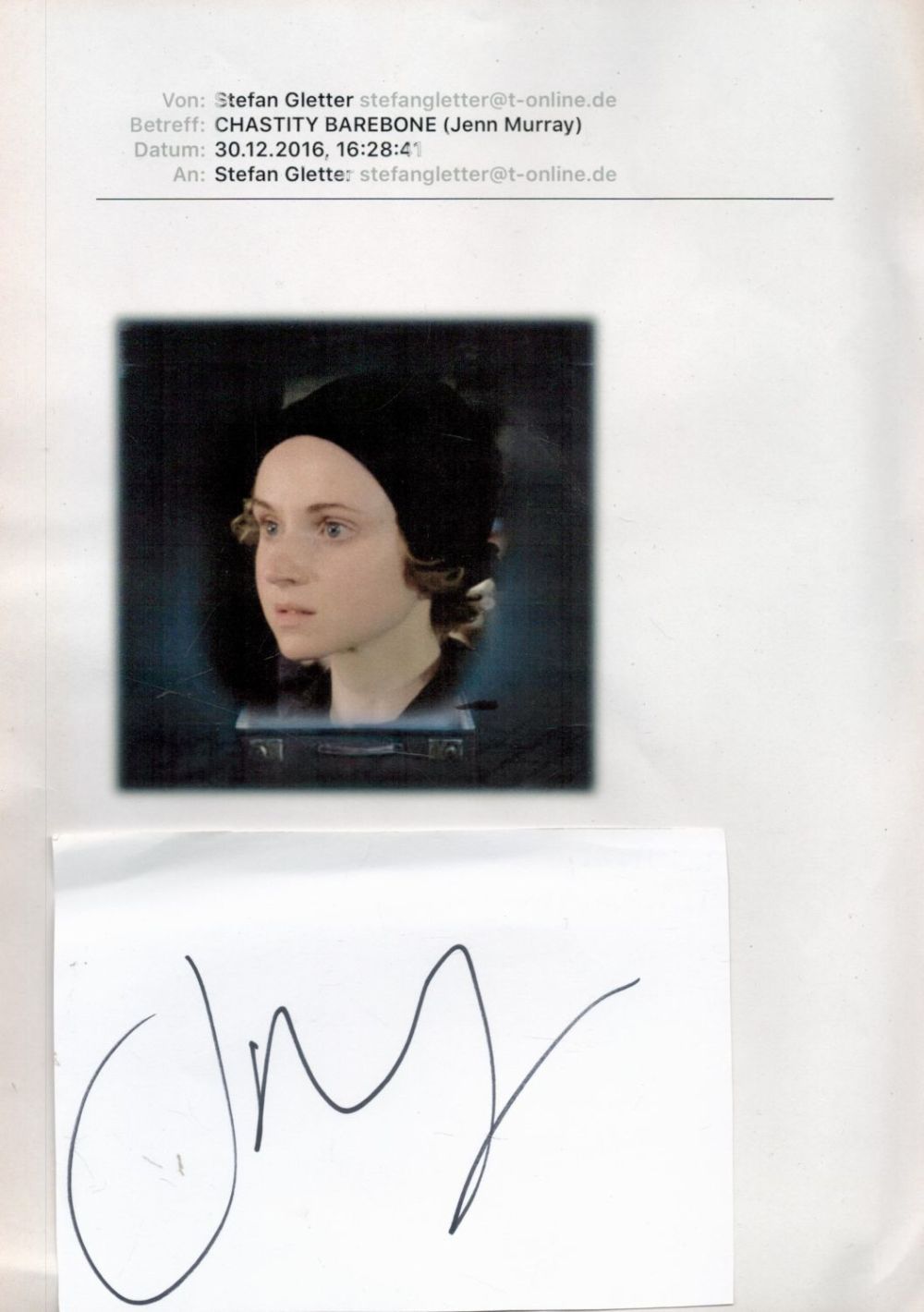 Lot 192: British Actress Jenn Murray Signed Signature Card With...
