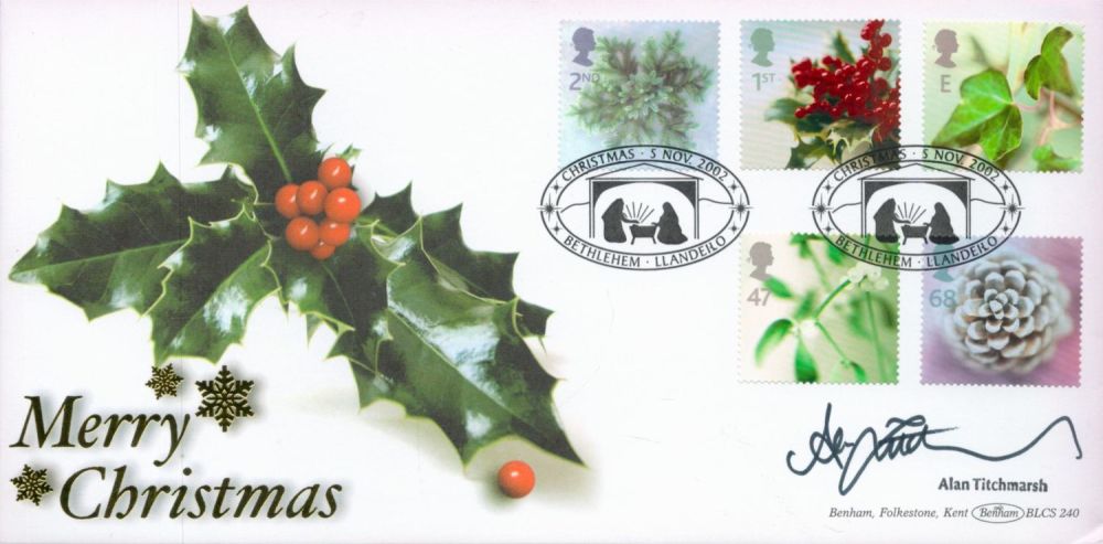 Lot 214: Alan Titchmarsh Signed Merry Christmas Benhams FDC. Five...
