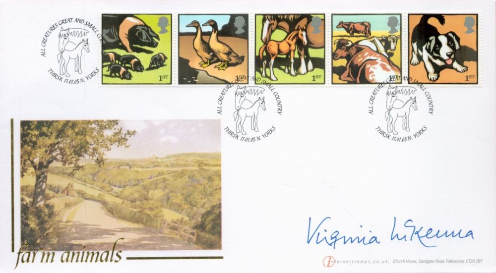 Lot 219: Virginia McKenna Signed Farm Animals InternetStamps FDC. Five...