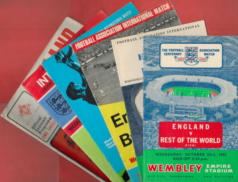 Lot 344: England FC Collection of 6 Vintage International Matchday...
