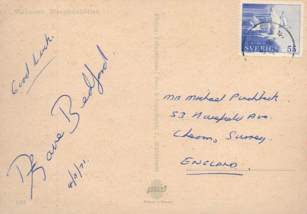 Lot 393: British Athlete Dave Bedford Signed Postcard Dated 4/8/71....