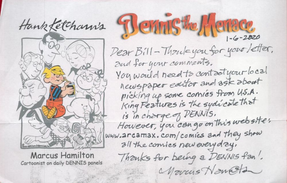 Lot 396: Dennis the Menace Artist Marcus Hamilton ALS Dated...