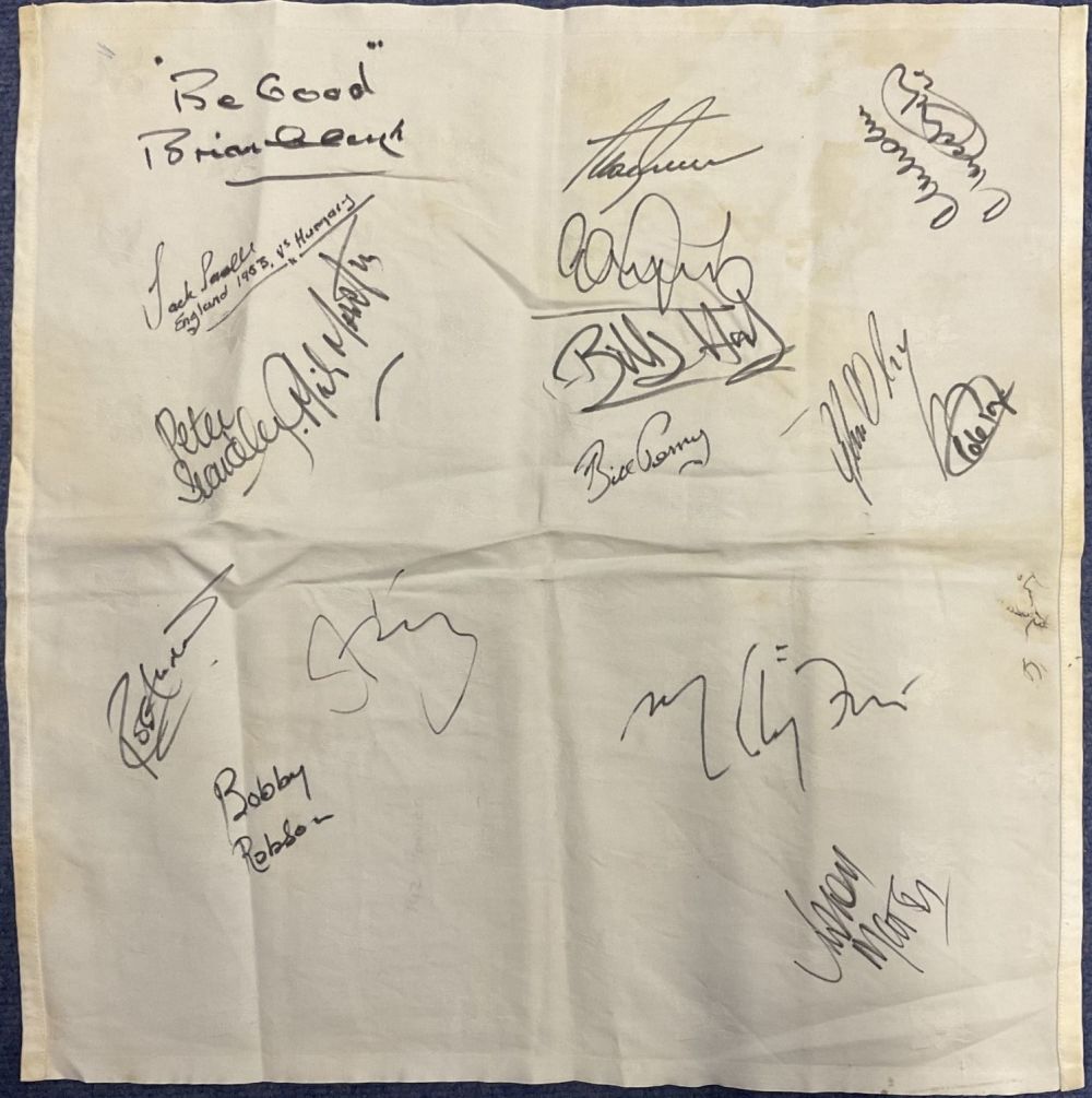 Lot 408: Football 16 Signed on a Cotton Napkin. Signatures...