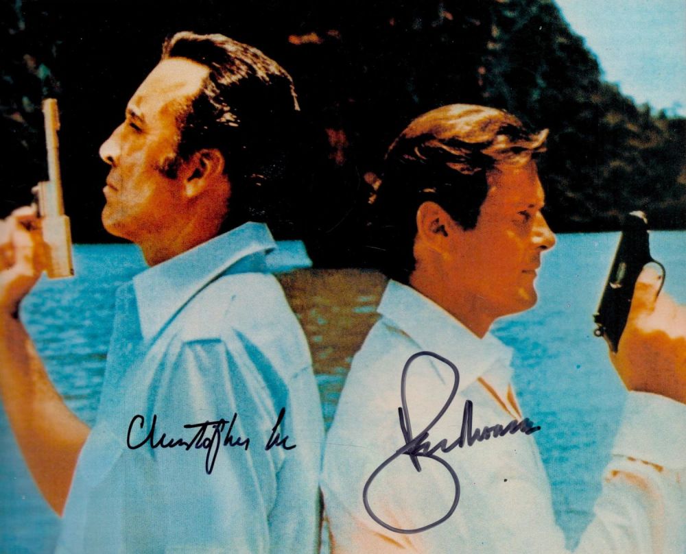 Lot 449: Roger Moore and Christopher Lee Signed 10x8 inch...