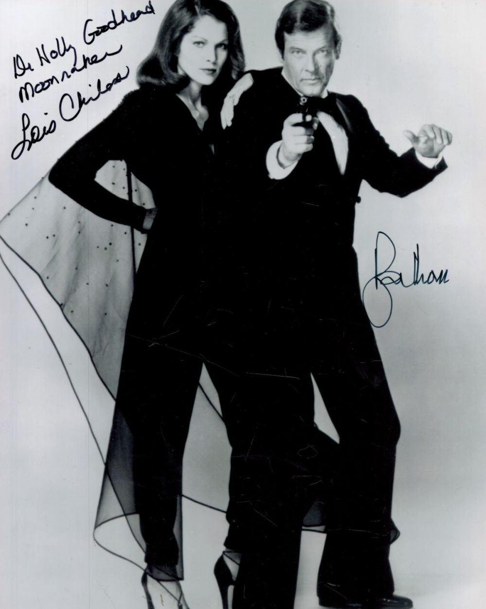 Lot 450: Lois Chiles and Roger Moore Signed 10x8 inch...