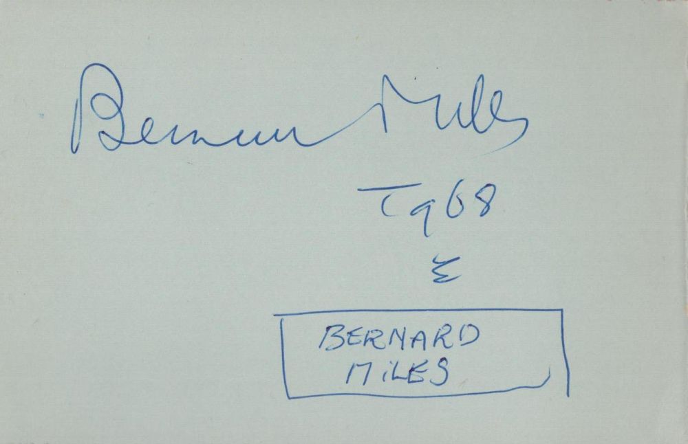 Lot 502: Bernard Miles signed blue album page. Miles, CBE...