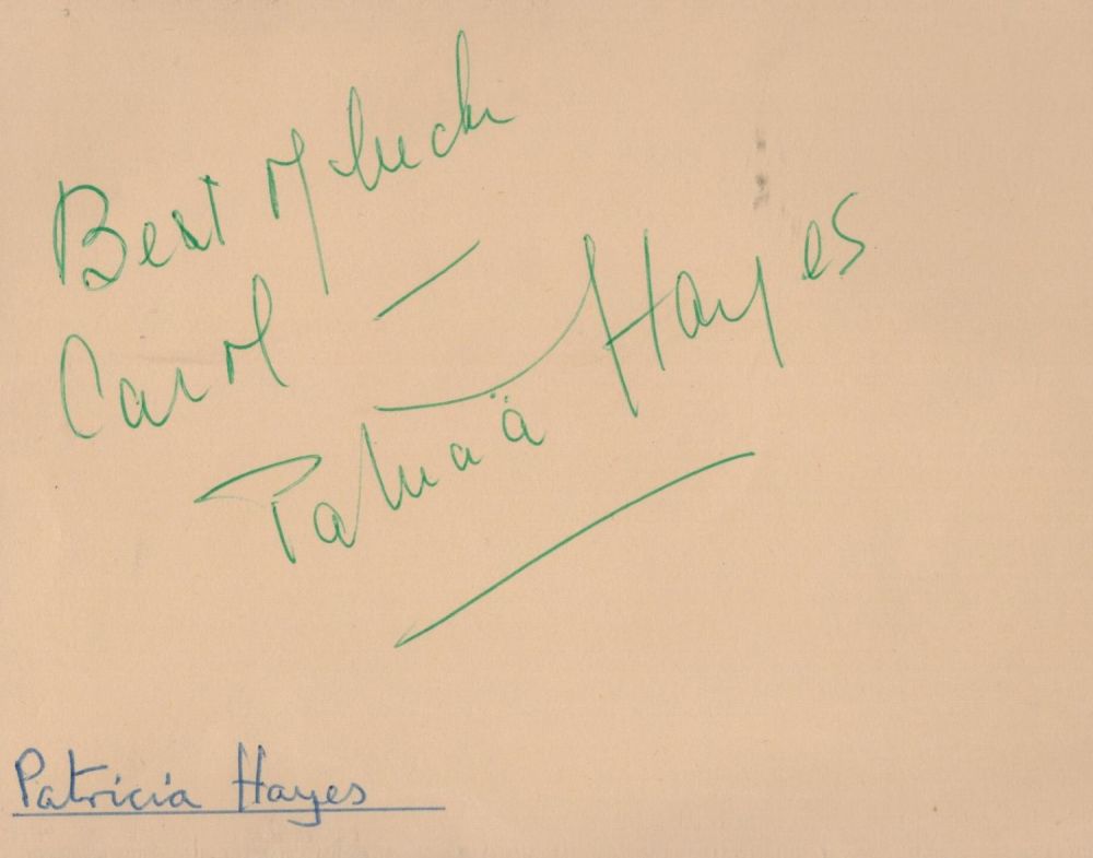 Lot 521: Patricia Hayes signed orange album page. Hayes OBE...