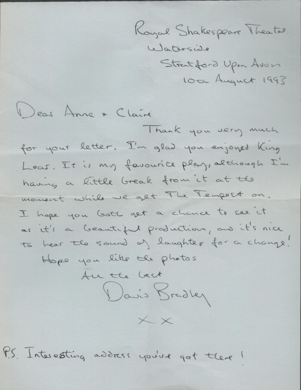 Lot 533: David Bradley TLS. Bradley is an English actor....