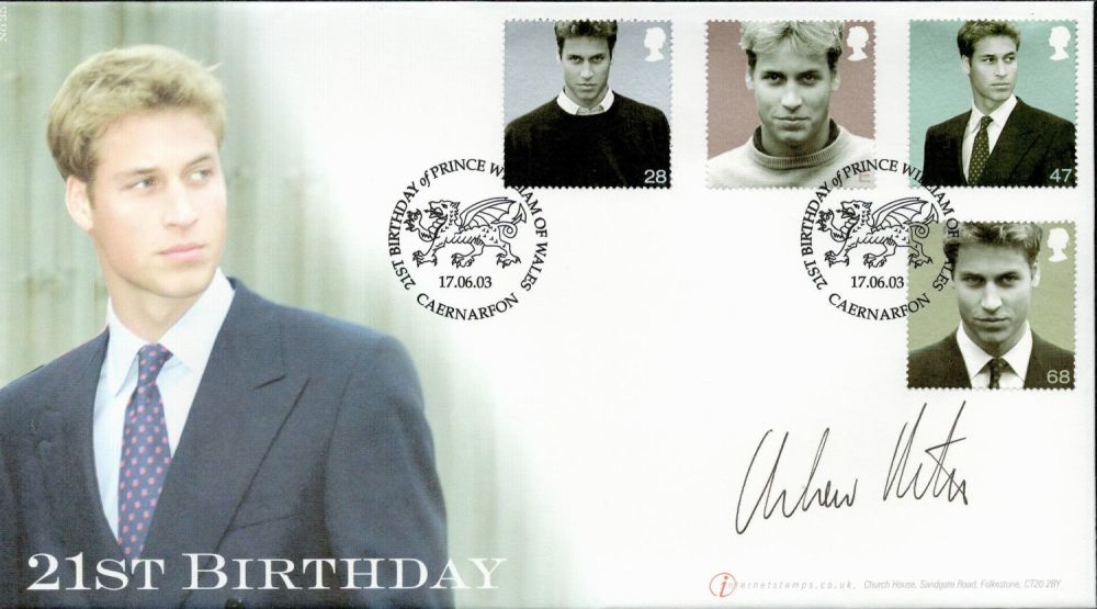 Lot 738: Andrew Morton signed 21st Birthday Prince William FDC...