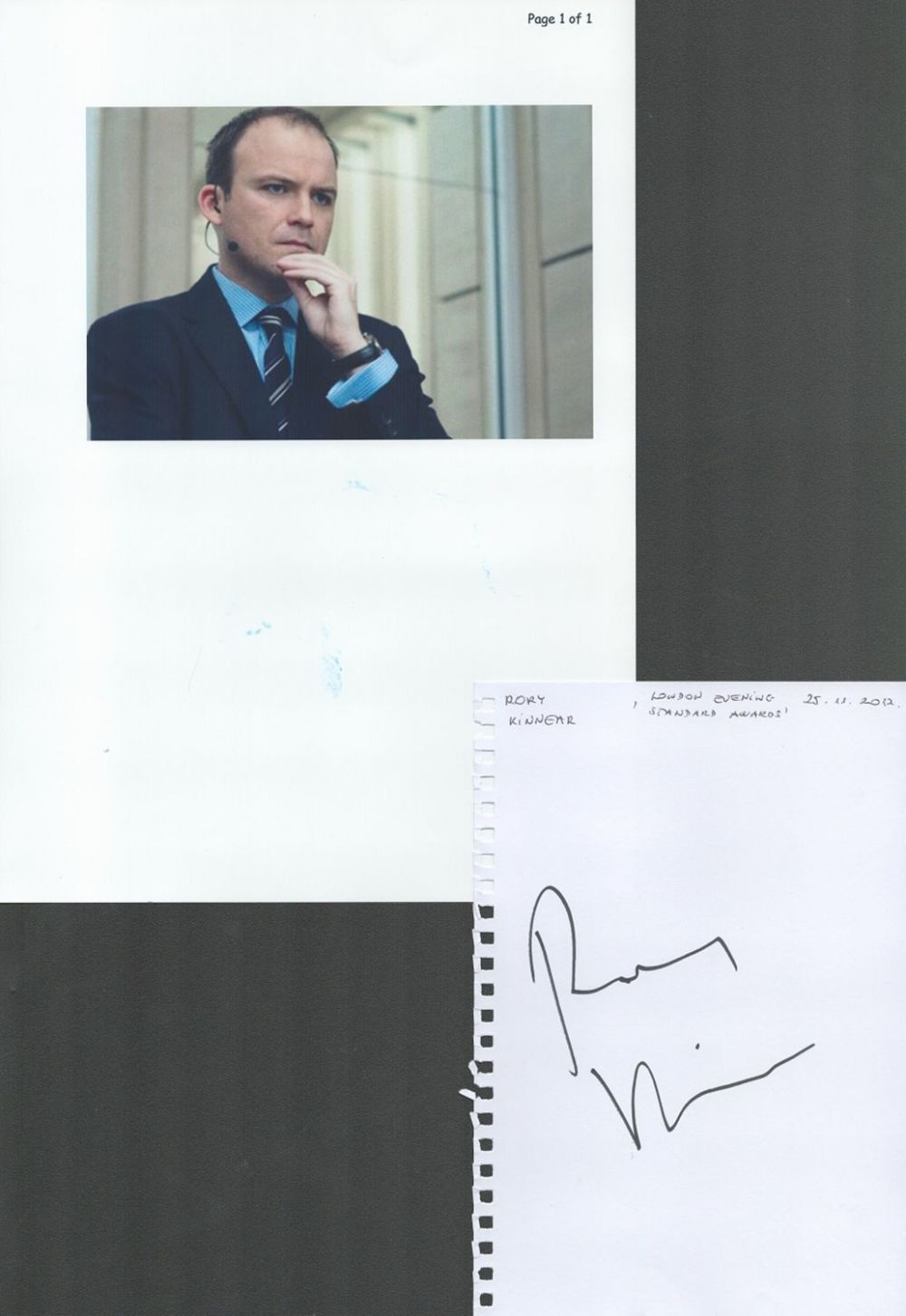 Lot 194: Actor, Rory Kinnear signature piece featuring a signed...