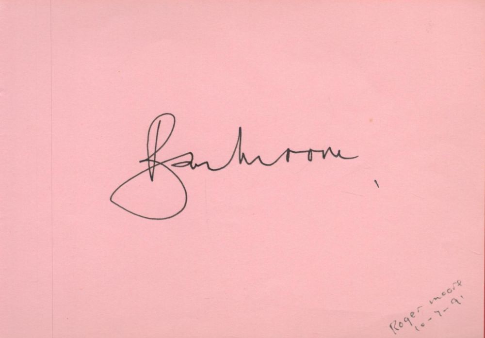 Lot 295: Roger Moore signed 6x4 album page. Good condition....