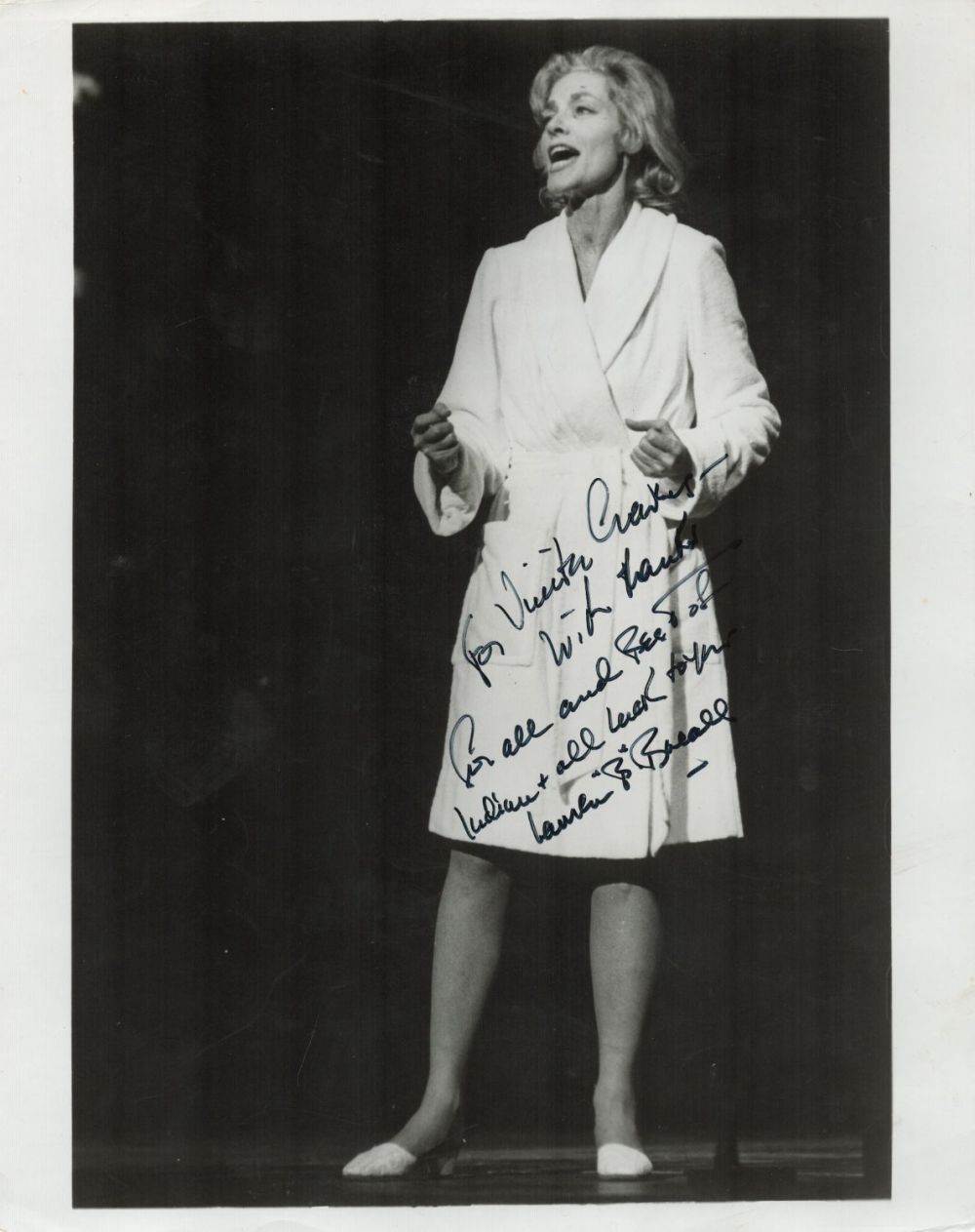 Lot 334: Lauren Bacall signed 12x8 vintage black and white...
