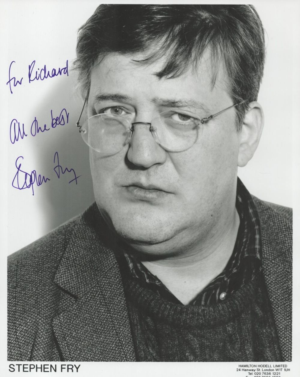 Lot 443: Stephen Fry signed vintage 10x8 black and white...