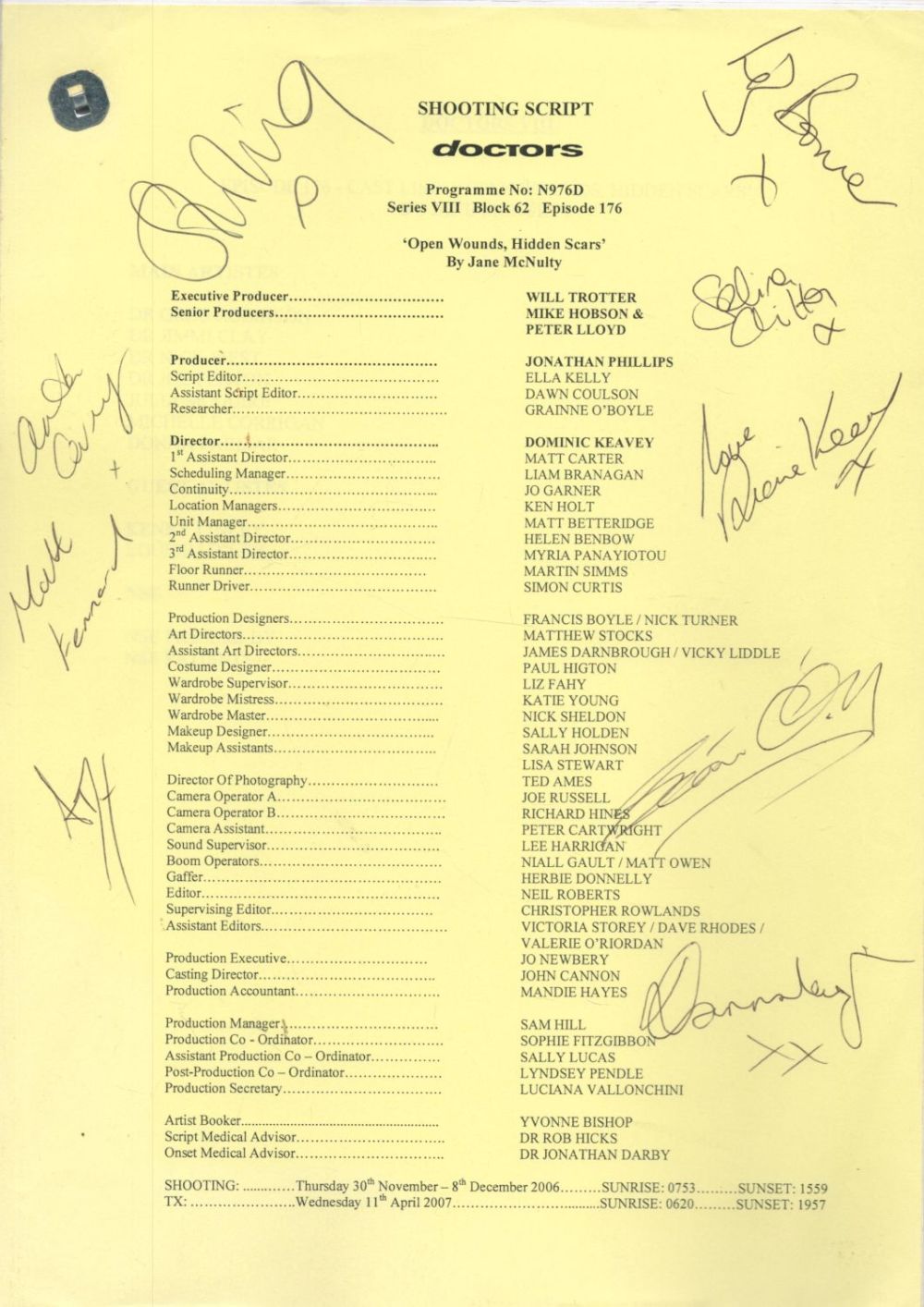 Lot 56: Shooting Script for Doctors signed by 9 cast...