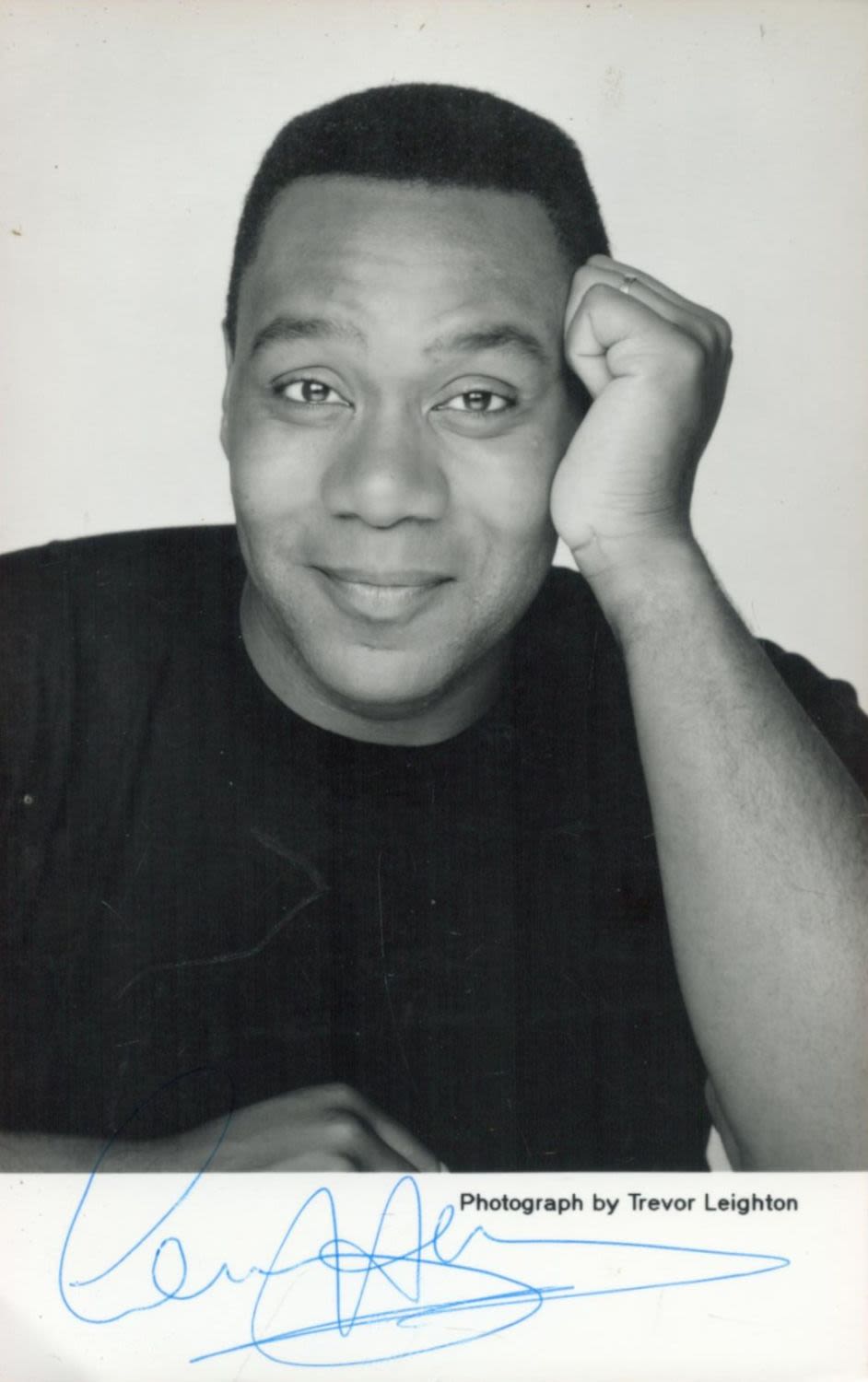 Lot 100: Lenny Henry signed 6x4 black and white photo....