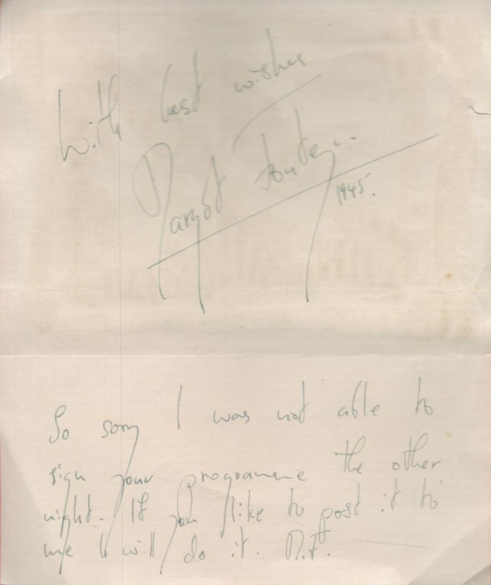 Lot 129: Margot Fonteyn signed 7x5. 5 piece of paper....