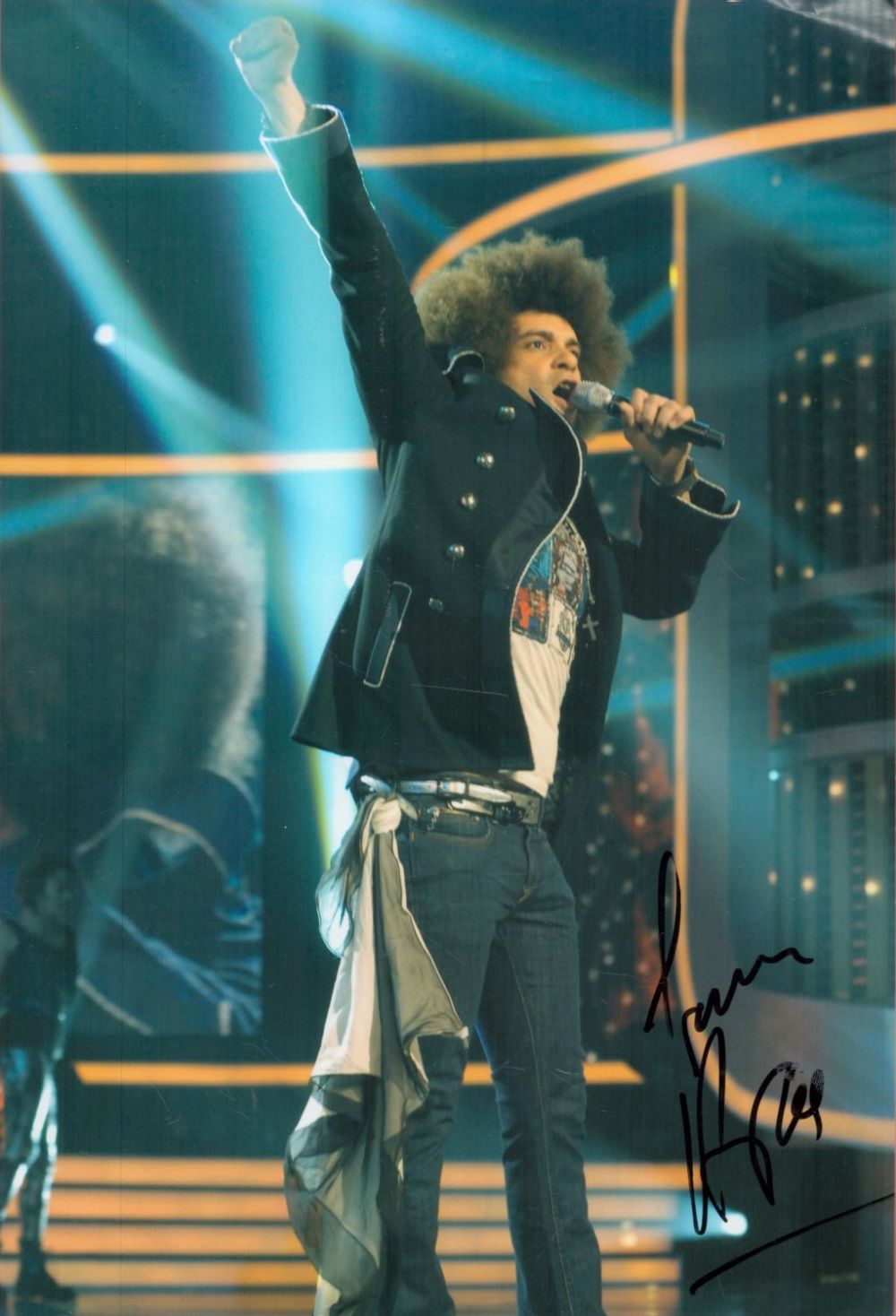 Lot 179: Jamie Afro Archer signed 12x8 X Factor colour...