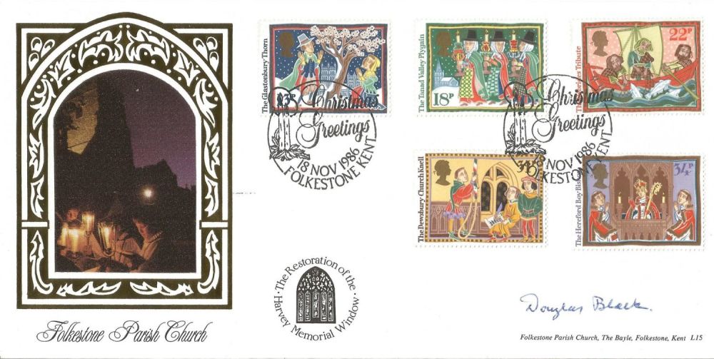 Lot 217: Douglas Black signed Christmas Greetings Folkestone Parish Church...