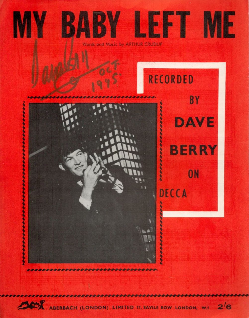 Lot 281: Dave Berry signed music score of My Baby...