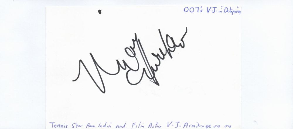 Lot 312: Vijay Amritraj. James Bond Octopussy actor 6x4 signature...
