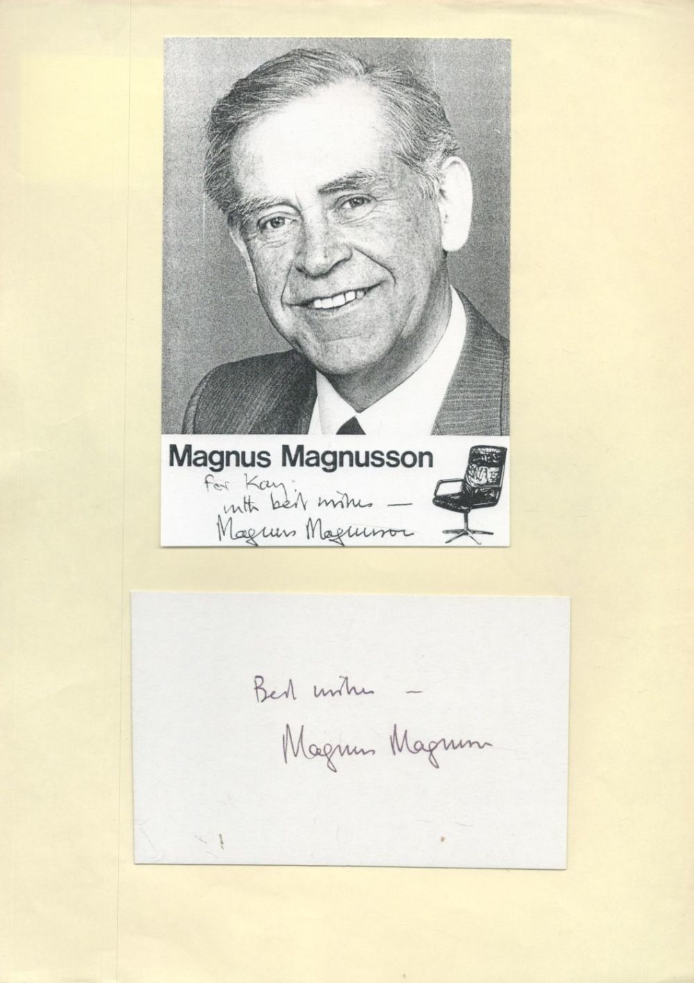 Lot 516: Magnus Magnusson KBE Signed Signature Card Measuring 5x3...