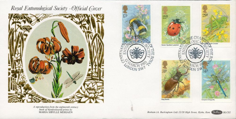 Lot 625: 1985 Insects Official Benham FDC BLSC2 Royal Entomological...