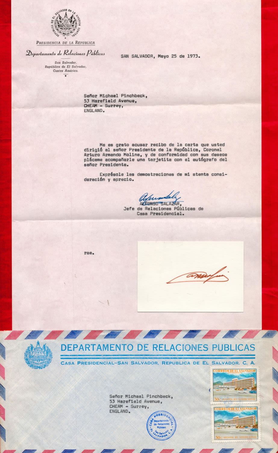 Lot 139: Col Arturo Molina Salvadoran politician and military officer,...